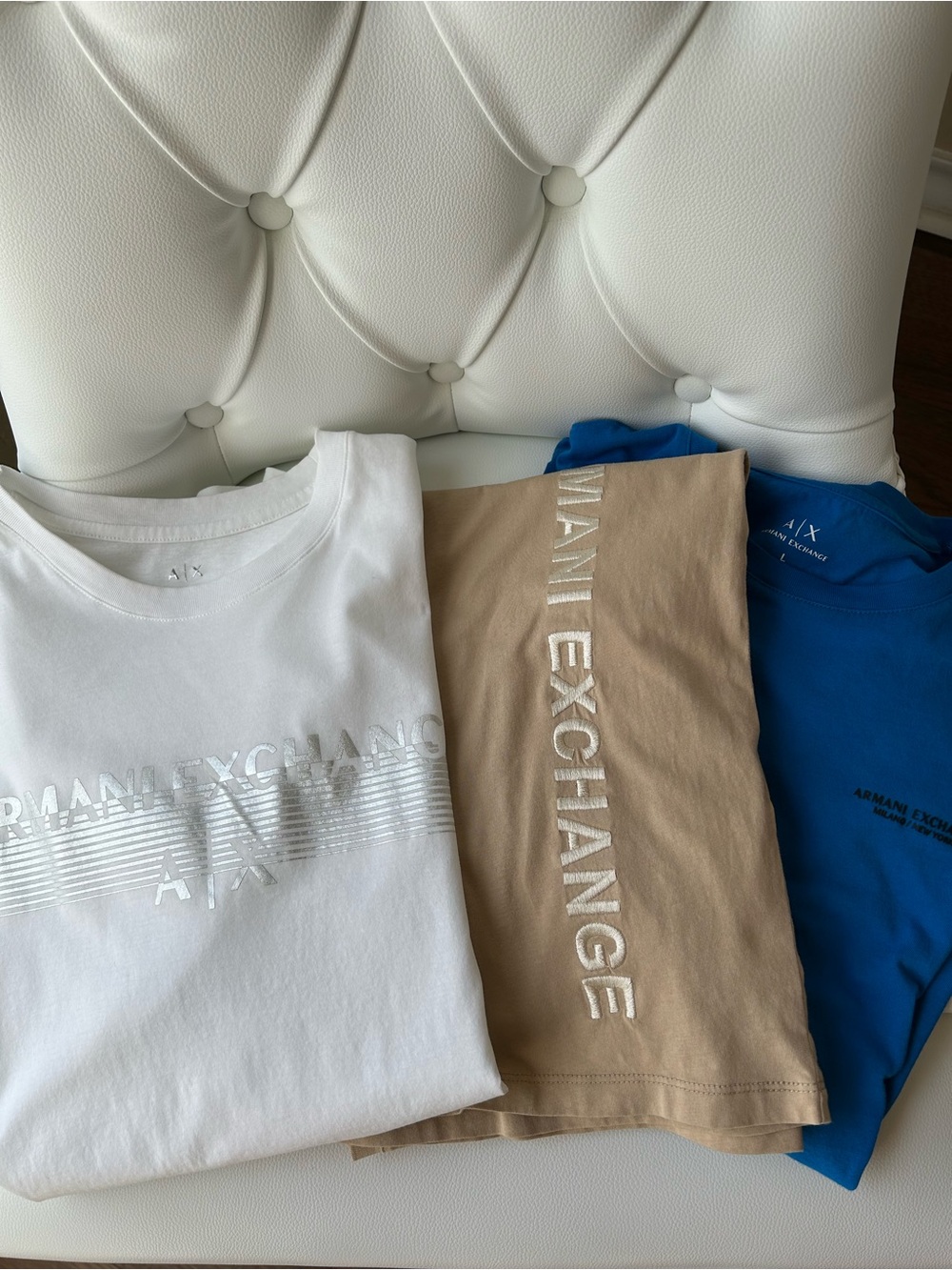 Armani Exchange 3 Pack Short Sleeve Tees in White, Tan & Blue